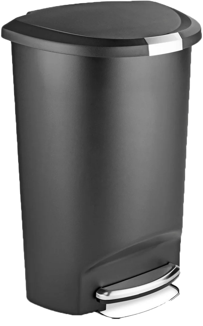 curved front garbage can with foot lever, black finish